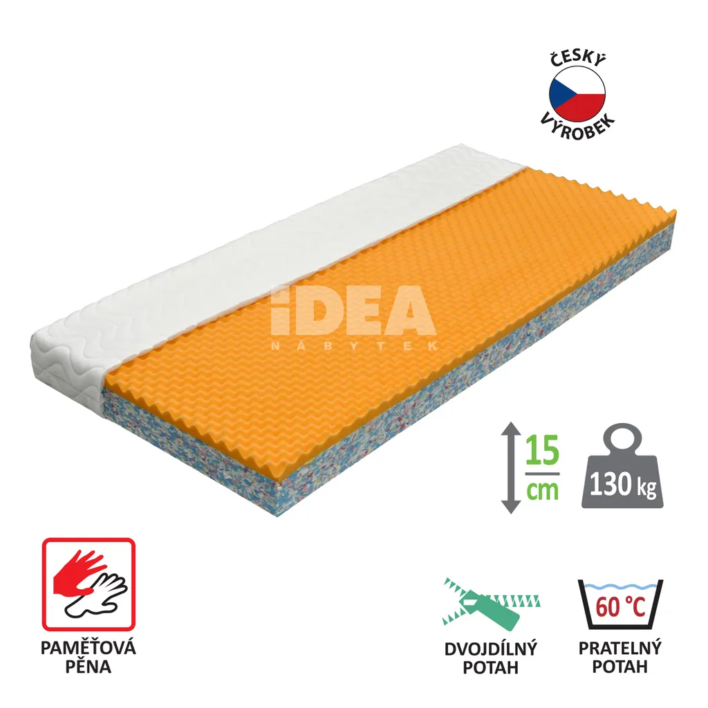Matelas IDEA VISCO 90x200x15 M24 avec housse déhoussable et lavable