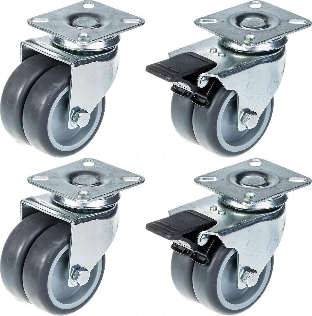 75mm 3" Zwillingsrollen, grau, Gummi, drehbar und gebremst, 400kg Kapazität, 4er Set