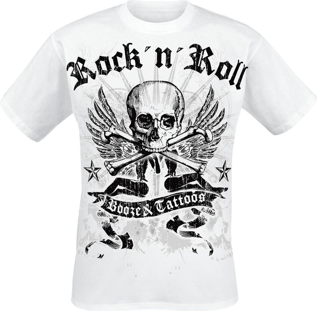 Booze & Tattoos T-Shirt Herren TitelLogo weiß Biker, Rockwear 100% Baumwolle XXL