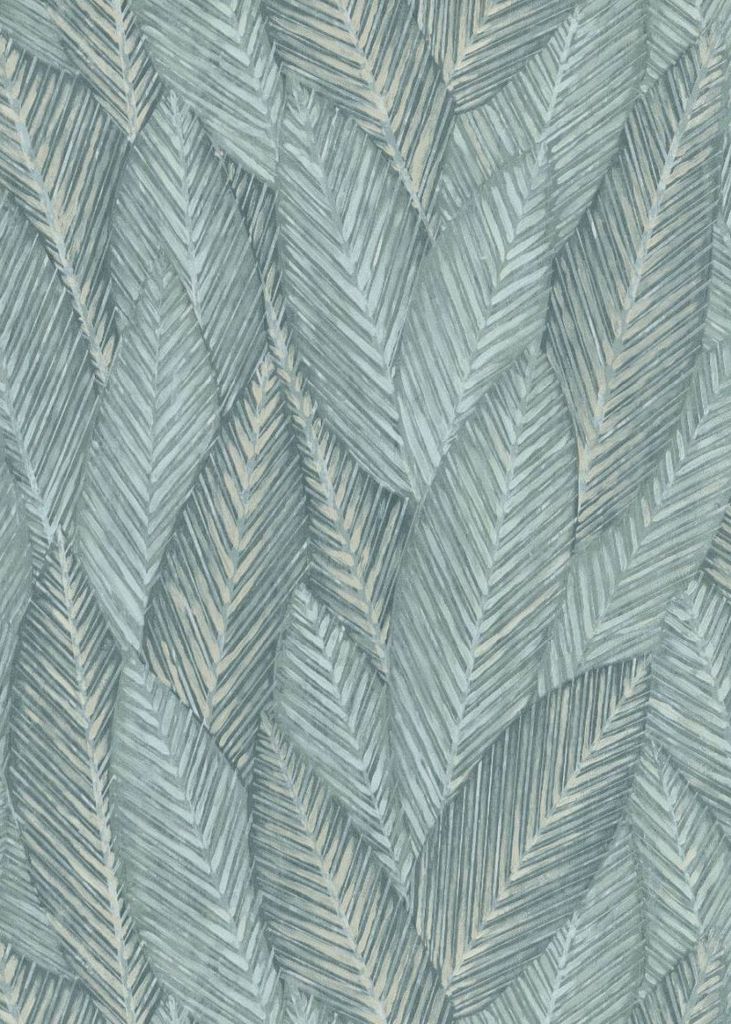 Erismann Tapete tropische Blätter Graublau - 661627 - 53 cm x 10.05 m