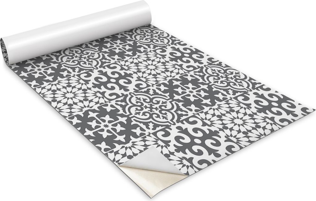 Selbstklebende Möbelfolie - Dekorationsfolie - Tischmöbel - Zuschneidbar - Graue Fliesen Mit Portugiesischem Motiv - 100 x 50 cm