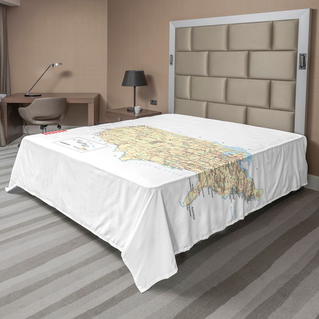 ABAKUHAUS Fernweh Bettlaken, Usa Detaillierte Karte Topographische Konturen Ländernamen Straßen Eisenbahnen, weiches bequemes oberes Bettlaken f...