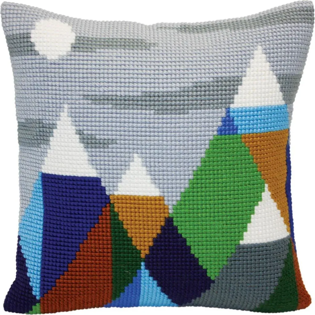 Coussin point de croix facile 40x40cm dessin pré-tracé Sommet Montagne