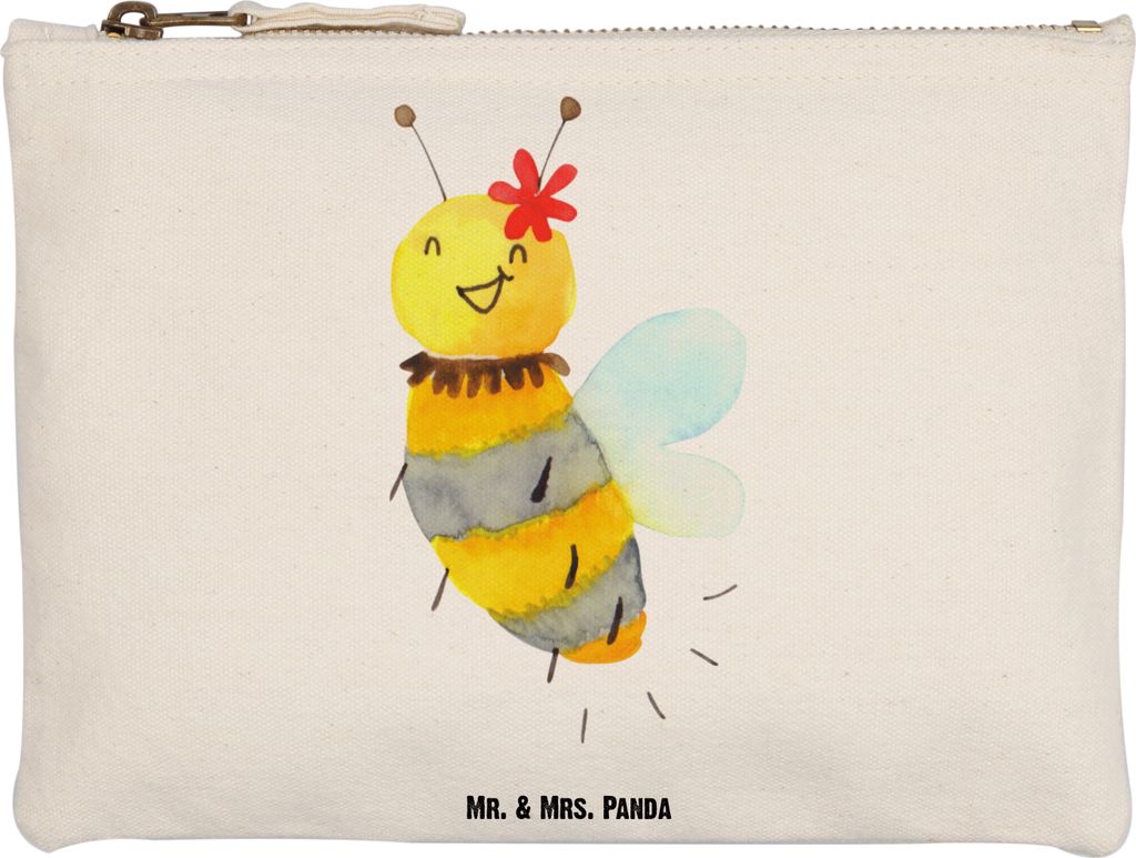 Mr. & Mrs. Panda Federtasche Biene Blume Grösse XL Große - Weiß - Geschenk, Waschtasche, Kulturbeutel, Pouch, Schminktasche, Kulturtasche, Schla...