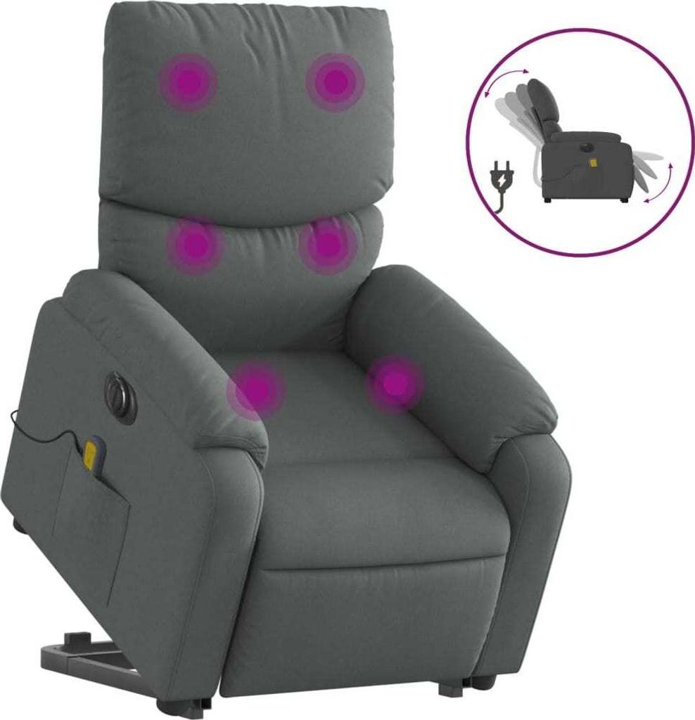 Elektrischer Massagesessel mit Aufstehhilfe Dunkelgrau Stoff