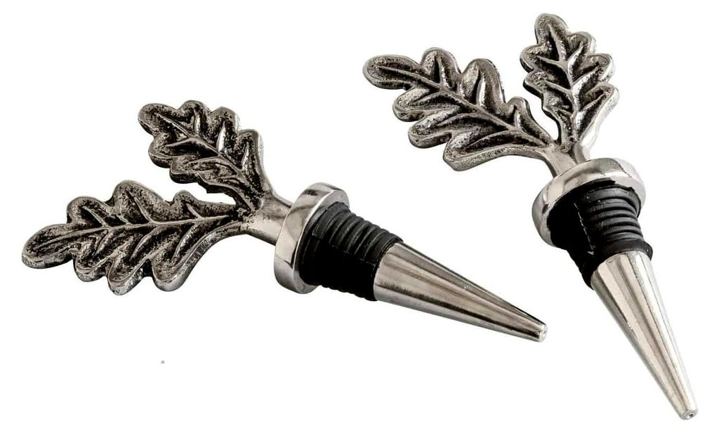 Flaschenverschluss Set mit 2 Stück in Eichenblätter-Form, bewahrt Kohlensäure, Küchenutensilien, Aluminiumguss, Gummi, silber
