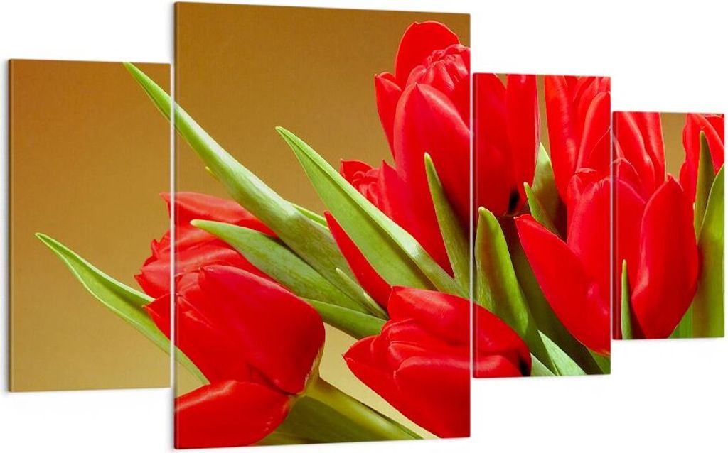 Bild auf Leinwand - Leinwandbild - Tulpen Blumen Feld Plantage - 160x90cm - Wand Bild - Wanddeko - Leinwanddruck - Bilder - Kunstdruck - Wanddekora...