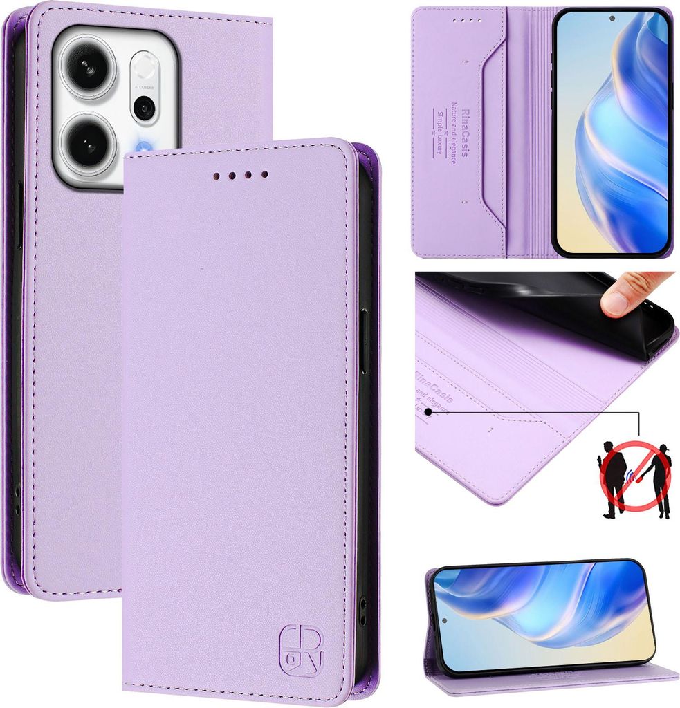 Lederhülle für Oppo Reno14 Hülle Flip Brieftasche Kartenfächern Ständer Schutzhülle Violett