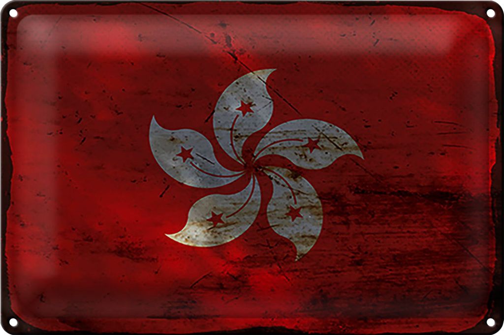 Blechschild Flagge Hongkong 30x20cm Flag Hong Kong Rost