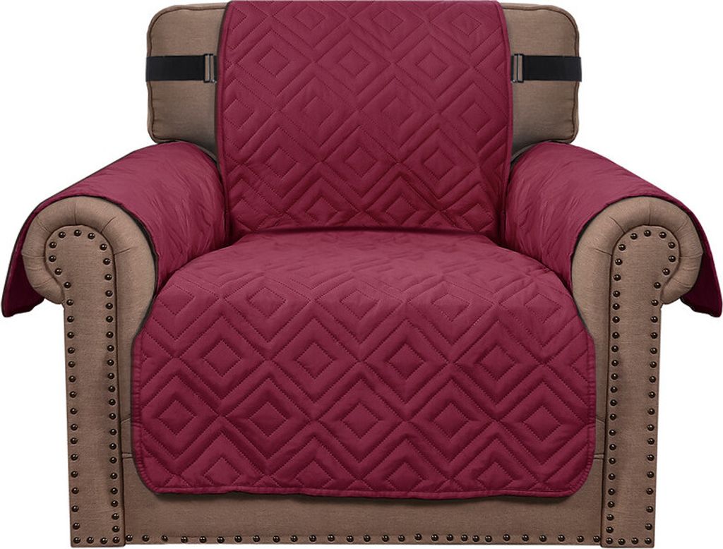 (1-Sitzer, Rot) wasserabweisend Sofabezug, rutschfester Couchbezug mit elastischem Riemen, Sesselbezug, weicher, gesteppter Sitz für Hunde und Hau...