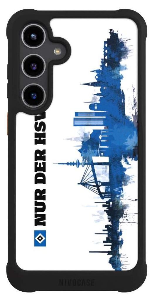NIVOCASE Hülle für Samsung Galaxy S24+ Stoßfeste Handyhülle NIVOmax Case Schwarz Bundesliga HSV Offizielles Lizenzprodukt