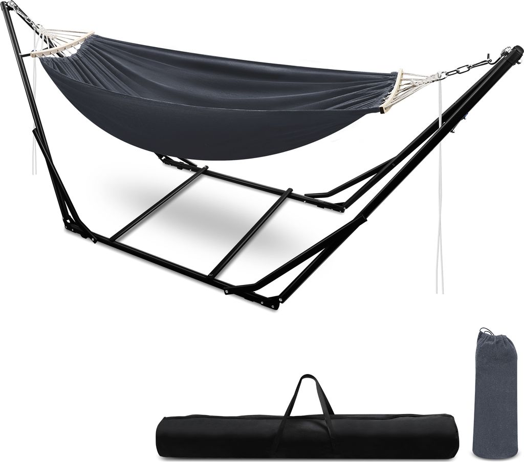 Hengda Hängematte mit Gestell Hängematten Dunkelgrau Outdoor Stabhängematte Hängesessel bis 150kg