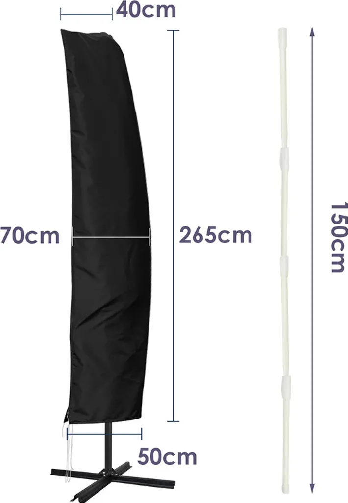 Housse de parasol anti-UV en polyester noir robuste pour la terrasse - 2