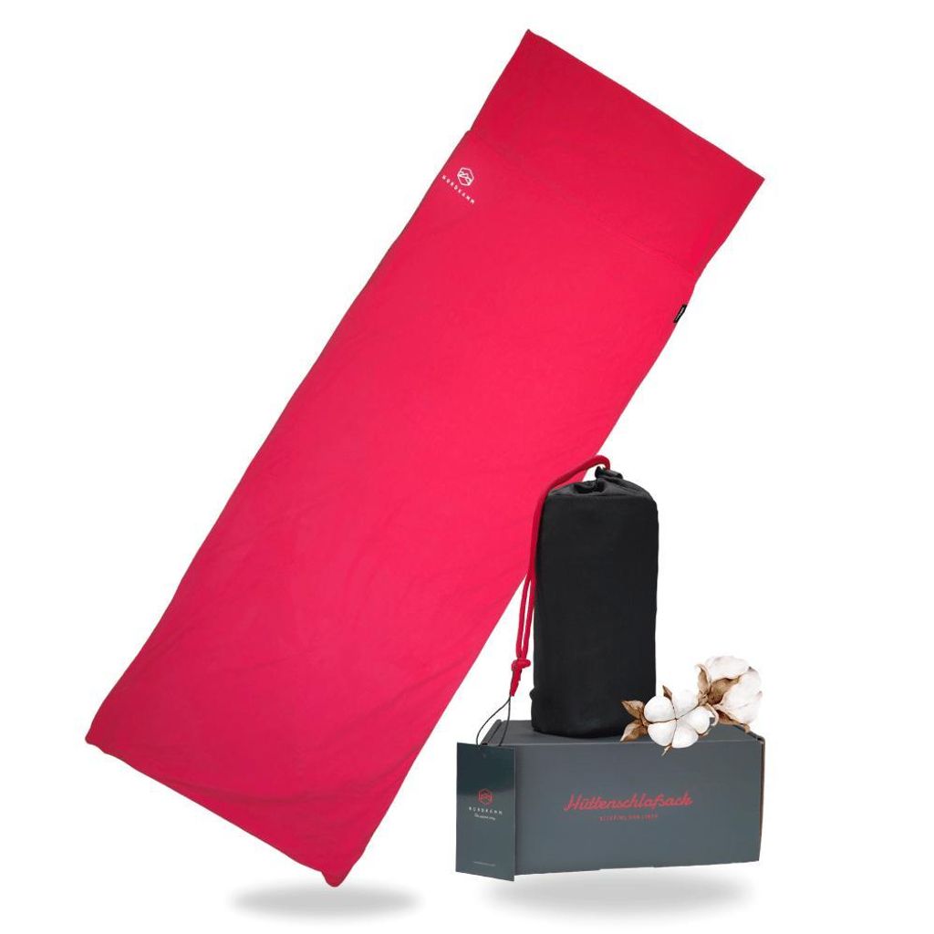 NORDKAMM Hüttenschlafsack 100% Baumwolle leicht Reisen, Camping, Wandern, rot