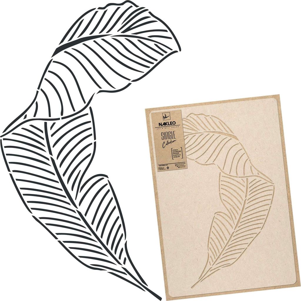 Große Malschablonen M 43x64 cm, Bananenblatt Art Deco Umriss Muster, Wiederverwendbare Kunststoff Wandschablone
