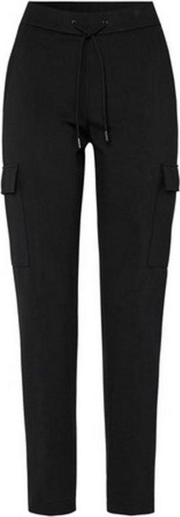Schwarze Damen Stoffhose Toni mit lockerem Sitz, Kordelzug und Cargo-Taschen