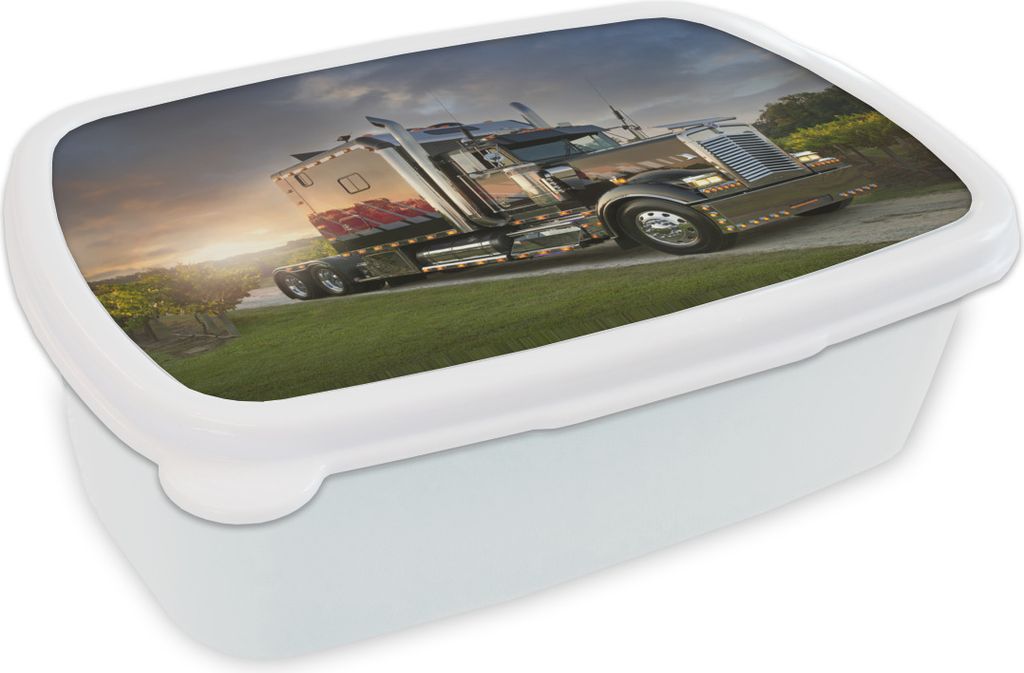 KitchenYeah Lunchbox Brotzeit Brotdose 17x11 cm Lkw-Fahrten bei Sonnenuntergang Kinder Brotzeitdose - Lunch Box - Kinder - Sandwich-Box - Schulbo...