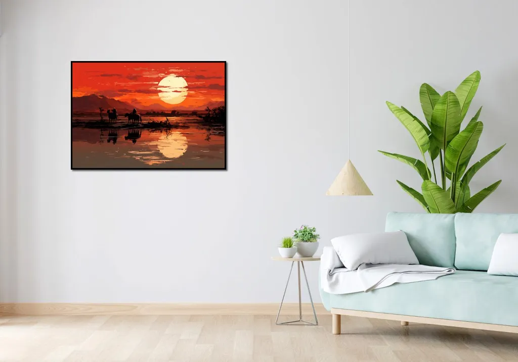 Affiche Prairie et Coucher de Soleil - Format 100x70 Impression Haute Qualité - 3