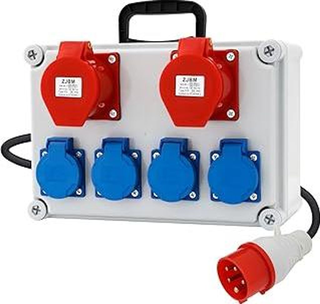 Baustromverteiler 16A verteiler Bausatz,BKV 2/4,IP44/IP54 Wasserdicht Stromverteiler Steckdose mit Tragegriff 2m Kabel,für Drinnen und Draußen Ba...