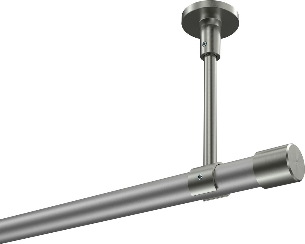 Interdeco Gardinenstange / Vorhangstange Silbergrau / Edelstahl-Optik, Typ Sonette Santo (Kappe) ohne Ringe, Deckenmontage, 20 mm Ø 1-läufig, 100 cm