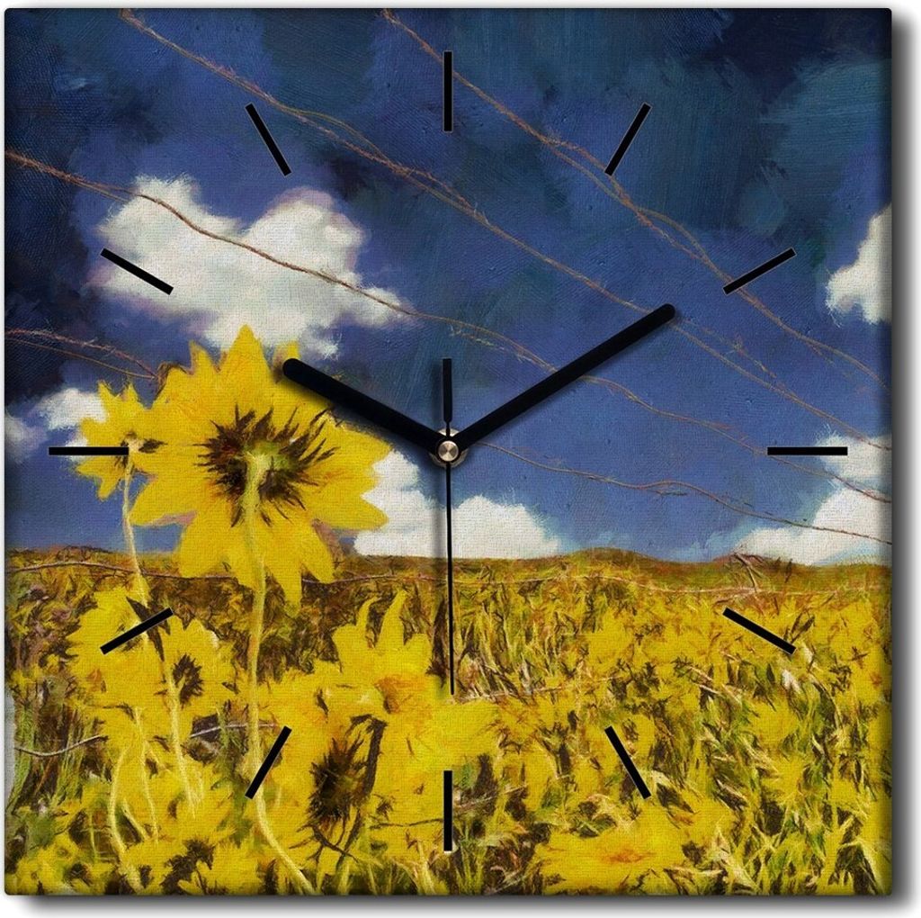 Coloray Uhr auf Leinwand 30x30 cm Wand Uhr Dekoration Wohnzimmer Segeltuch schwarze Hände -Sonnenblumenblumen