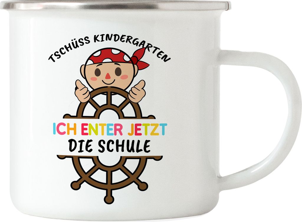 Tschüss Kindergarten Ich Entere Die Schule Emaille Tasse Produktbild 