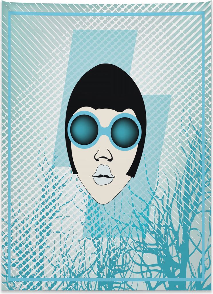 Abakuhaus Indie Wandteppich, Retro Frau Sonnenbrillen aus Weiches Mikrofaser Stoff Kein Verblassen Klare Farben Waschbar, 110 x 150 cm, Hellblau We...