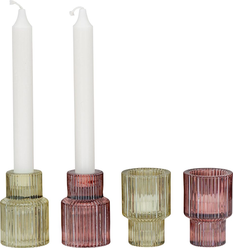 4er Set Kerzenständer Glas Rot Grün Stabkerzen Produktbild 