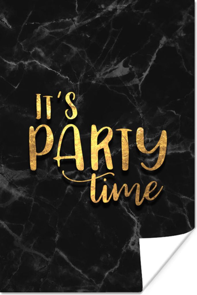 MuchoWow Poster Zitat - Party - Gold - Marmor 20x30 cm - Papierdruck