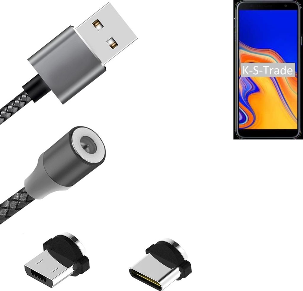 K-S-Trade Hochwertiges Magnet-Lade-kabel Sync-Kabel Daten-Kabel für Samsung Galaxy J4+ mit USB-Typ-C-Anschluss und Micro-USB-Anschluss 2A bis zu