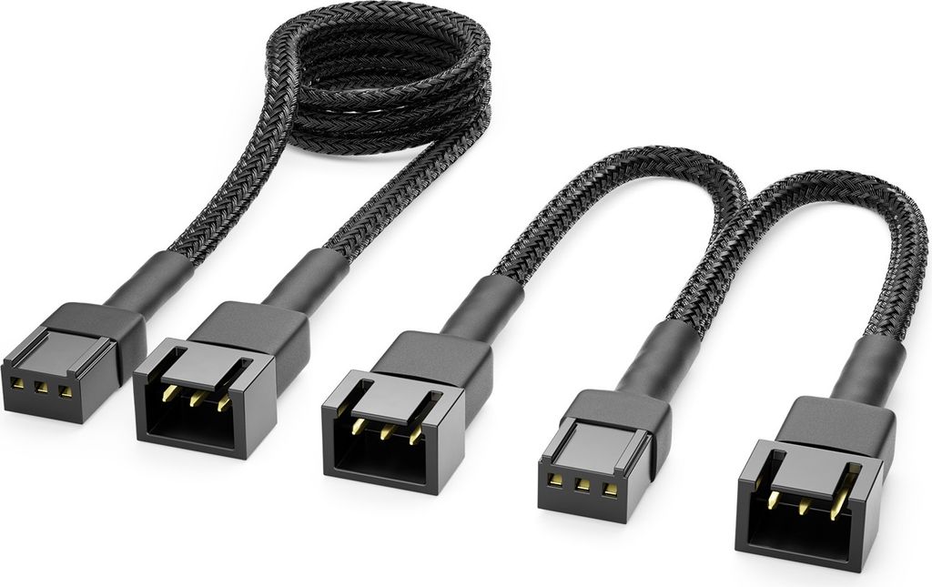 deleyCON 3-Pin Lüfter Kabel Set Verlängerungskabel - 60 cm Verlängerungskabel + 15 cm Y-Kabel Nylonkabel Plug & Play für PC Computer Workstatio...