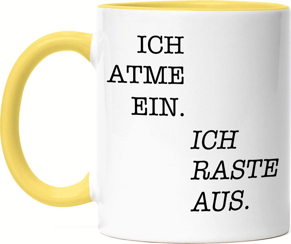 Ich atme ein Ich raste aus Tasse Gelb Geschenk Büro Mitarbeiter Chef Kollegen
