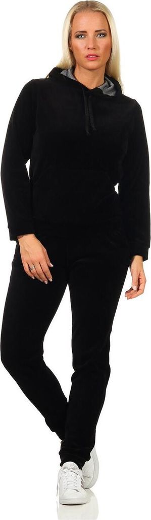 Damen Nicki Jogginganzug Freizeitanzug Kapuzenpullover; Schwarz M/38