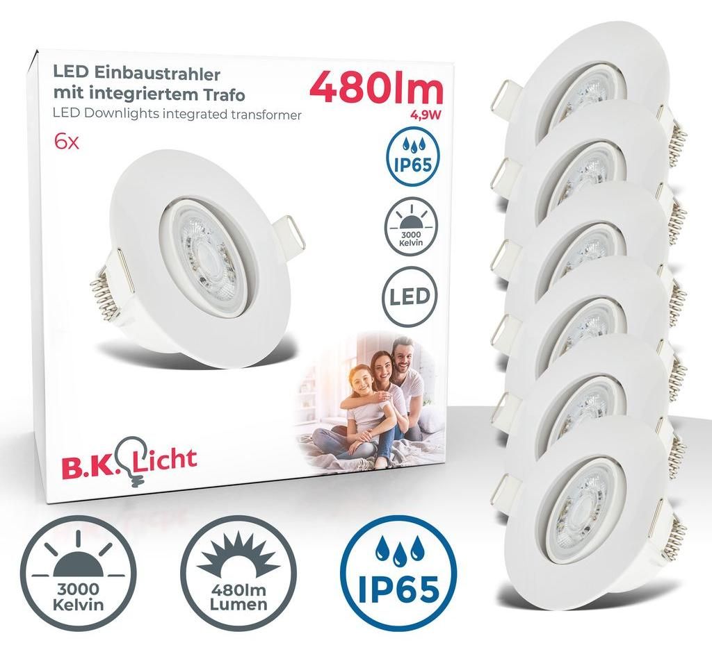 6x LED vestavné koupelnové reflektory bílé 230V vodotěsné Obrázek produktu 