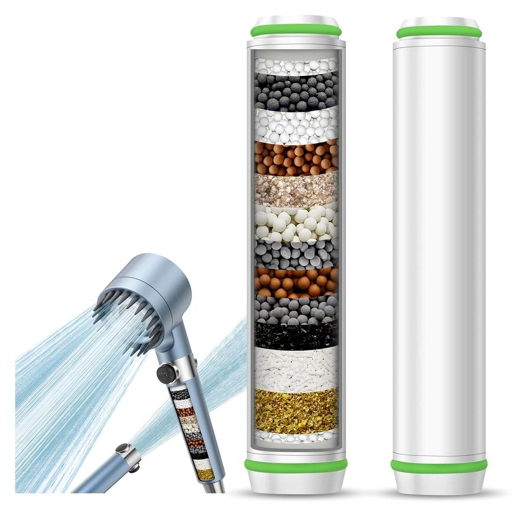 2er Pack Filter für Duschkopf, 15 Schichten Duschfilter für kalkhaltiges Wasser, Entfernung von Chlor und Schwermetallen