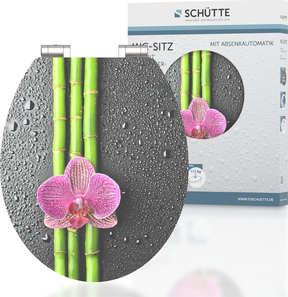SCHÜTTE WC Sitz ASIA High Gloss mit MDF Holzkern, hochglänzender Toilettendeckel mit Absenkautomatik Motiv, Klobrille