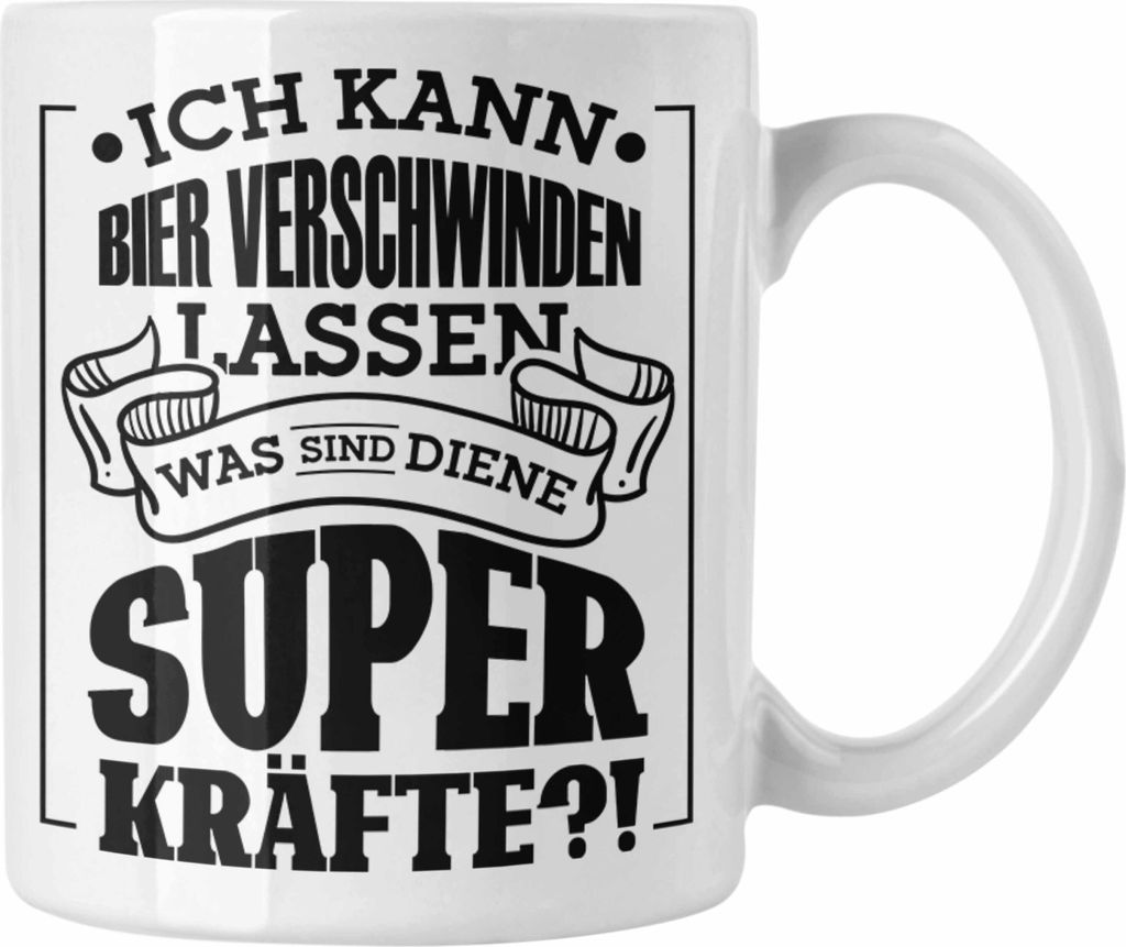 Trendation - Bier Tasse - "Ich kann Bier verschwinden lassen" Geschenk für Bierliebhaber (Weiß)