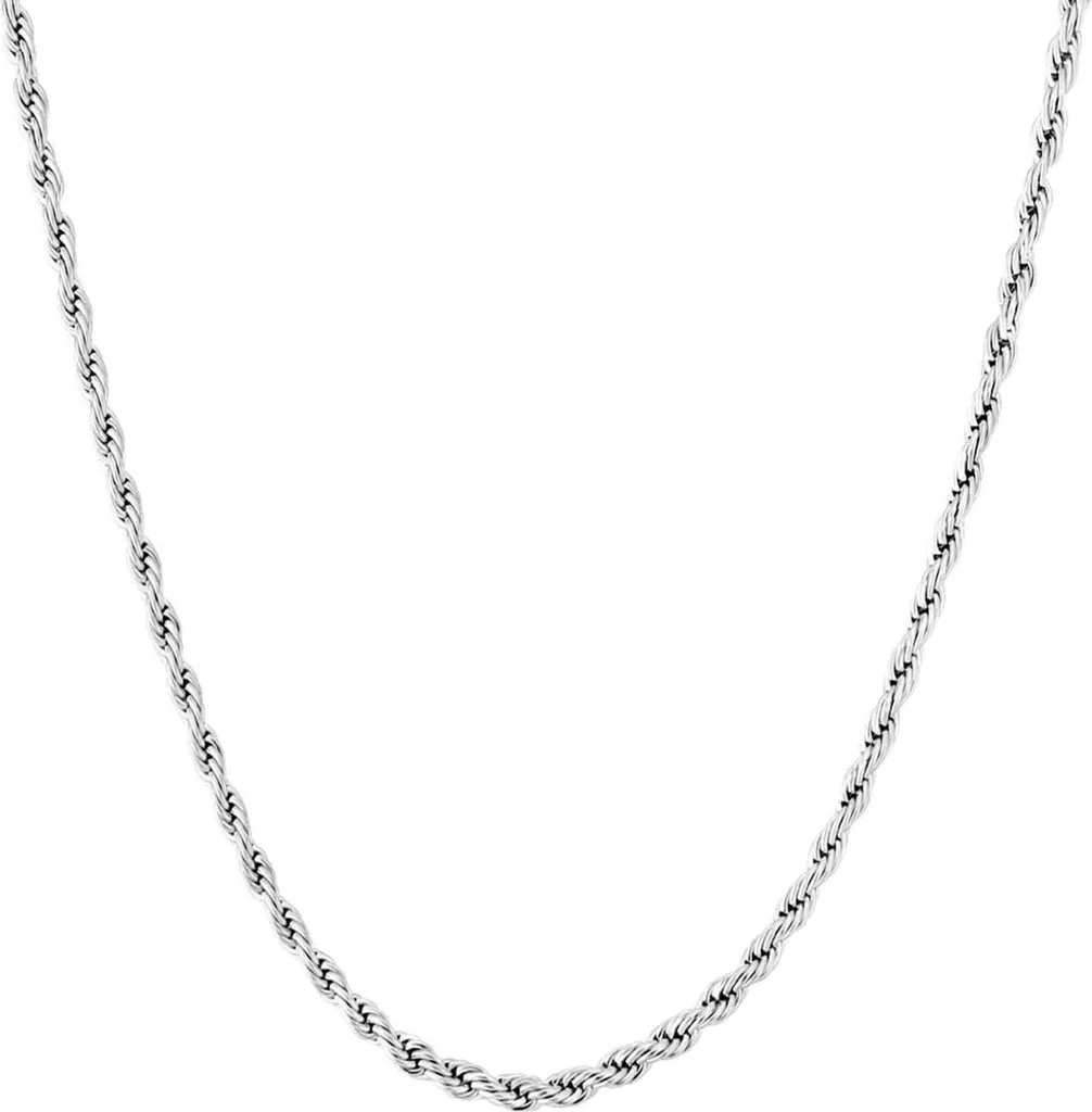 Chaîne en Argent pour Homme Style Corde 2,5mm Bijou Collier 56 cm