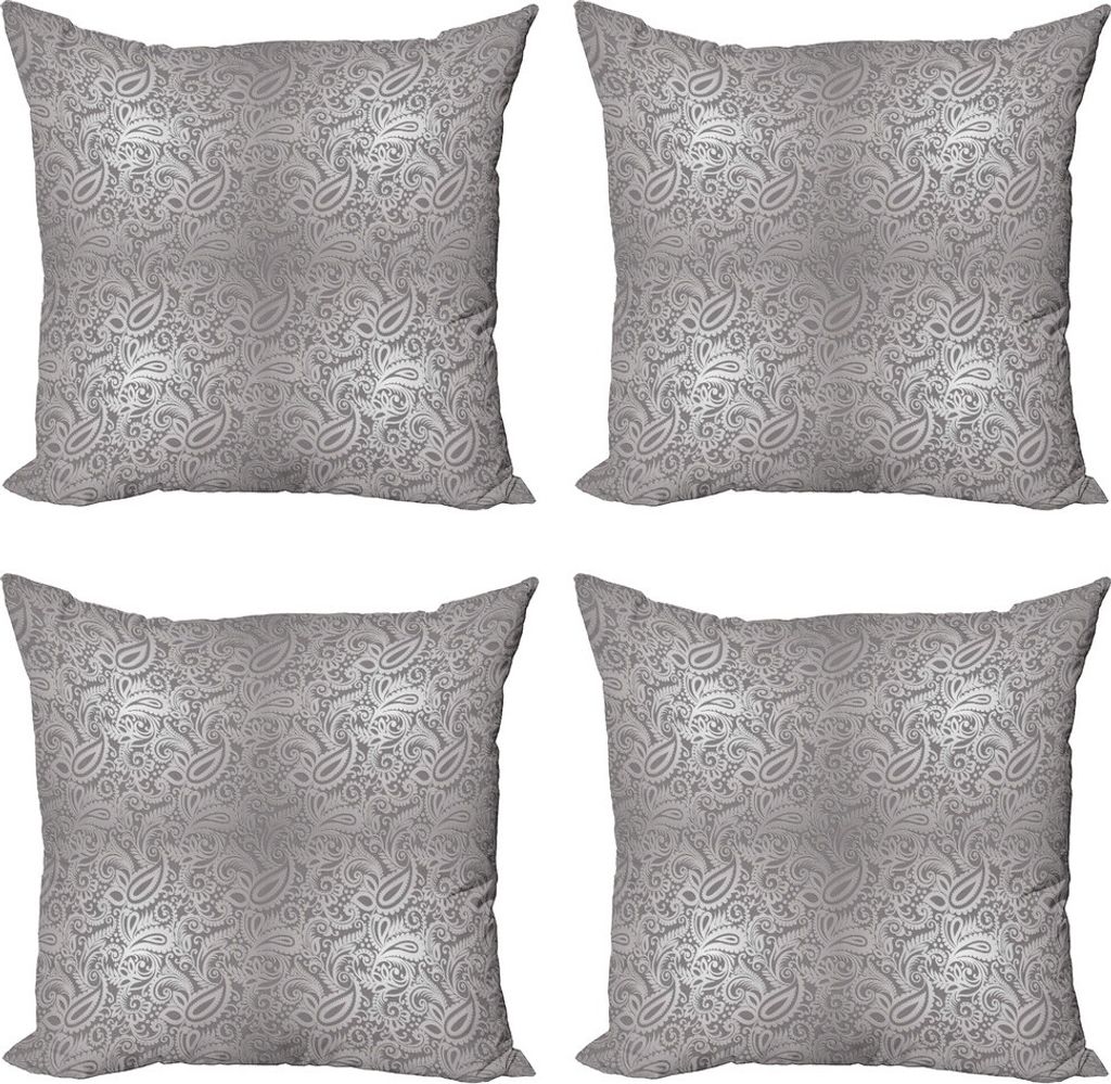 ABAKUHAUS Damast Kissenbezug Set (4 Stück), Königliche Paisley-Muster, Moderner Doppelseitiger Digitaldruck, 45 cm x 45 cm, schwachgrau Grau