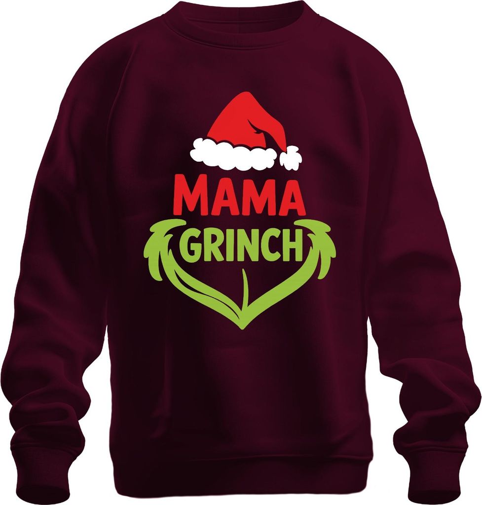 MAMA GRINCH Weihnachten Geschenk Mütze grün Herz Familie lustig Uni Sweatshirt Pullover, Burgundy, S
