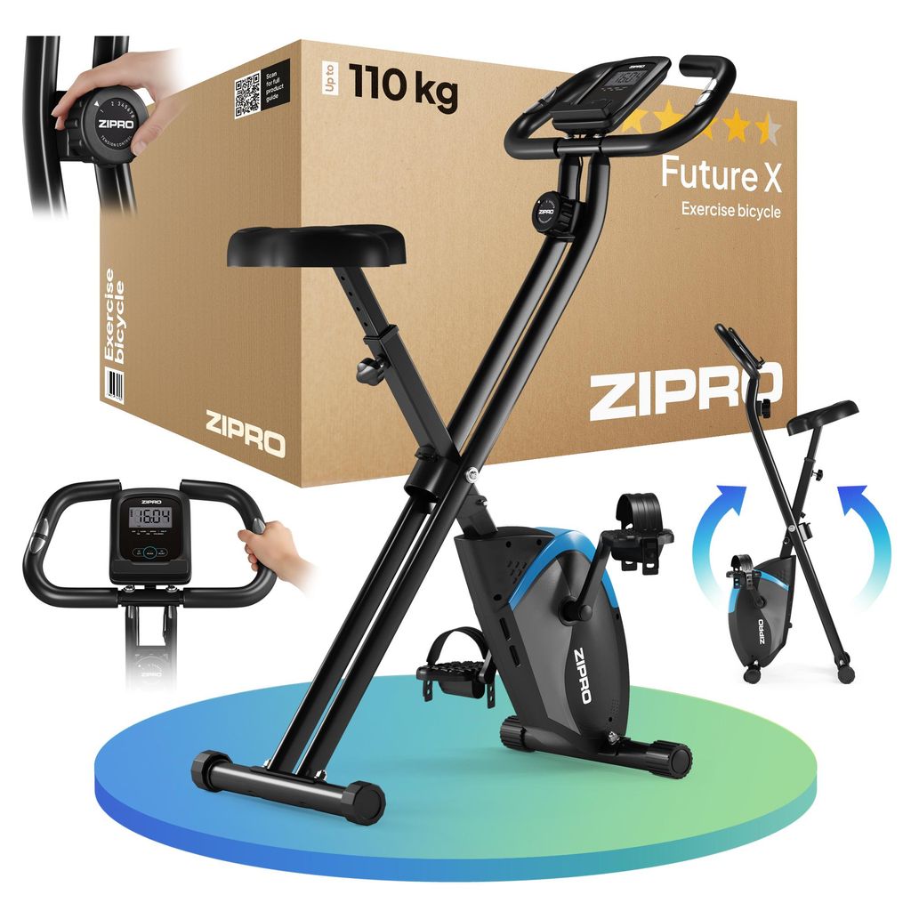 Zipro Heimtrainer Fahrrad Future X – Klappbares X-Bike für kleine Wohnungen – Magnetisches Fitnessbike, Platzsparend Leise Pulsmessung, Tablet...