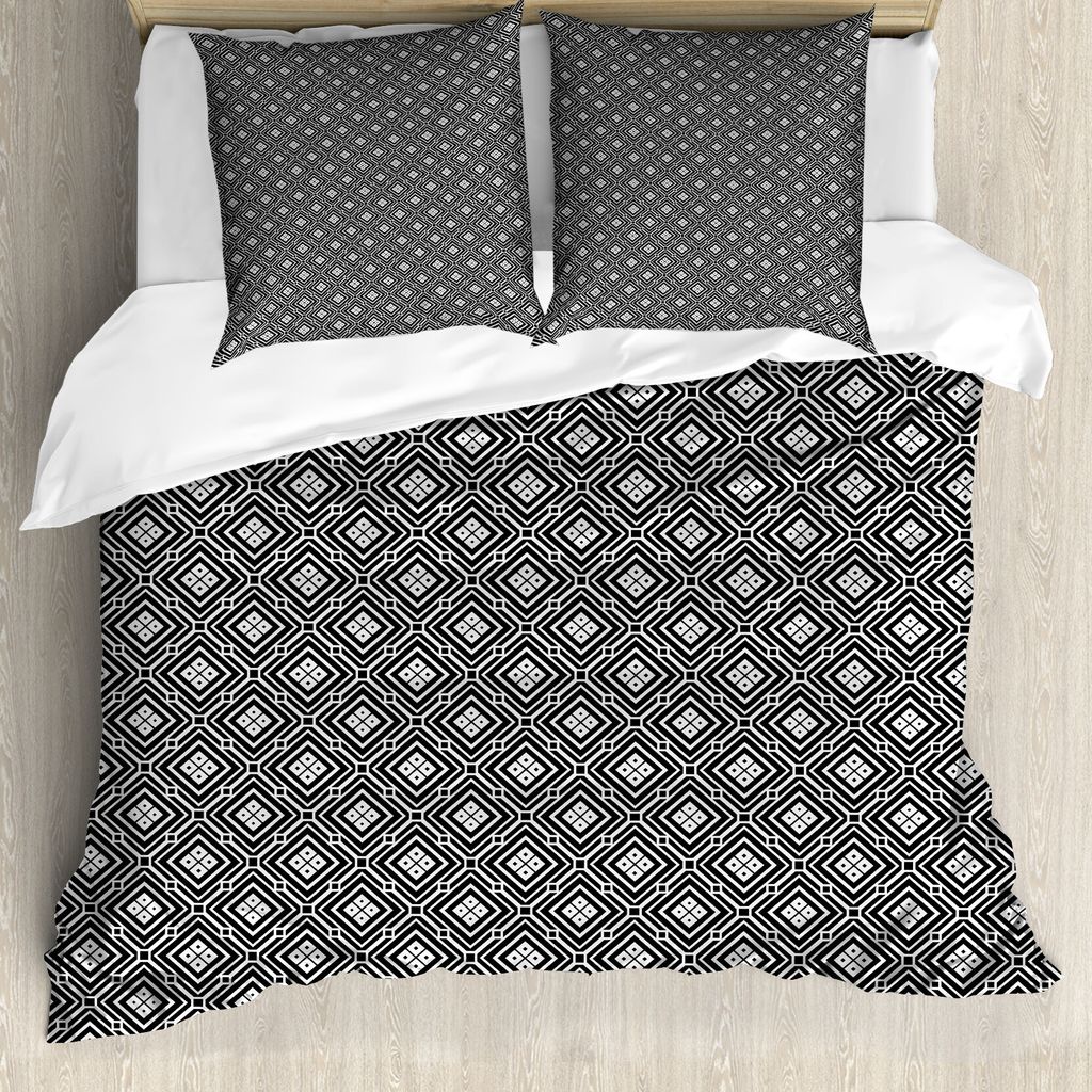 ABAKUHAUS geometrische Rhombus Bettbezug Set für Einzelbetten, Retro Quadrat-Linie, Milbensicher Allergiker geeignet mit Kissenbezug, 155 cm x 220...