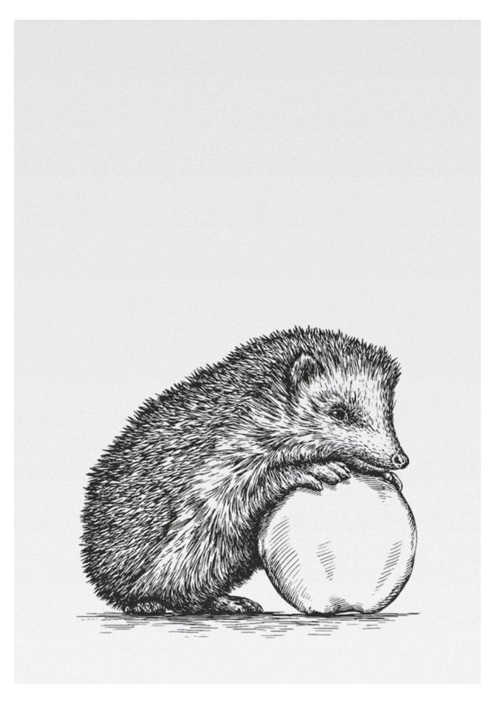 Geschirrtuch weiß, Igel mit Apfel in Grau