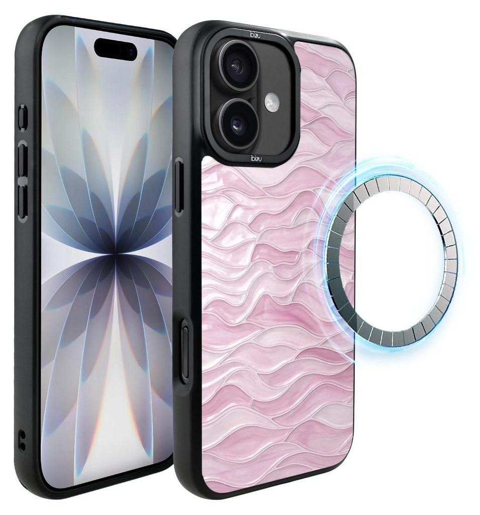 Schutzhülle für das iPhone 17, MagSafe-kompatibel, mattschwarze Seiten, rosa Wellen