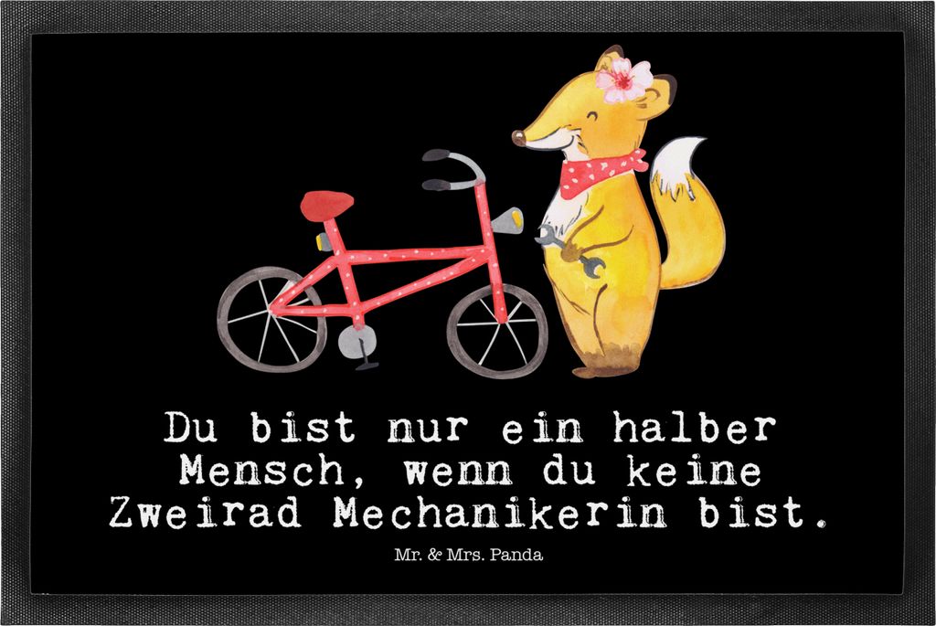 Mr. & Mrs. Panda Schmutzfangmatte Zweirad Mechanikerin Herz 50 x 75 cm - Schwarz - Geschenk, fußmatte, Bodenvorleger, Schuhabstreifer, Fussmatte, ...
