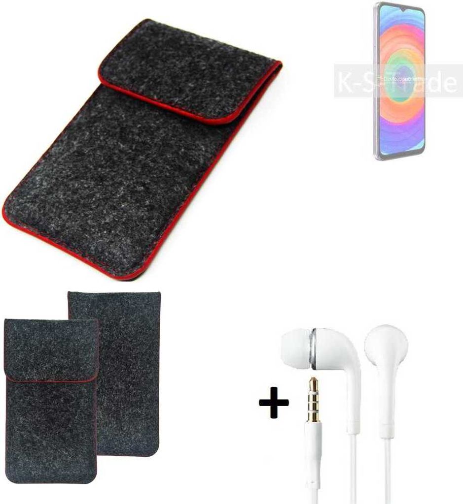 K-S-Trade Handy Schutz Hülle kompatibel mit Ulefone Note 14 Schutzhülle Handyhülle Filztasche Pouch Tasche Case Sleeve Filzhülle dunkelgrau roter