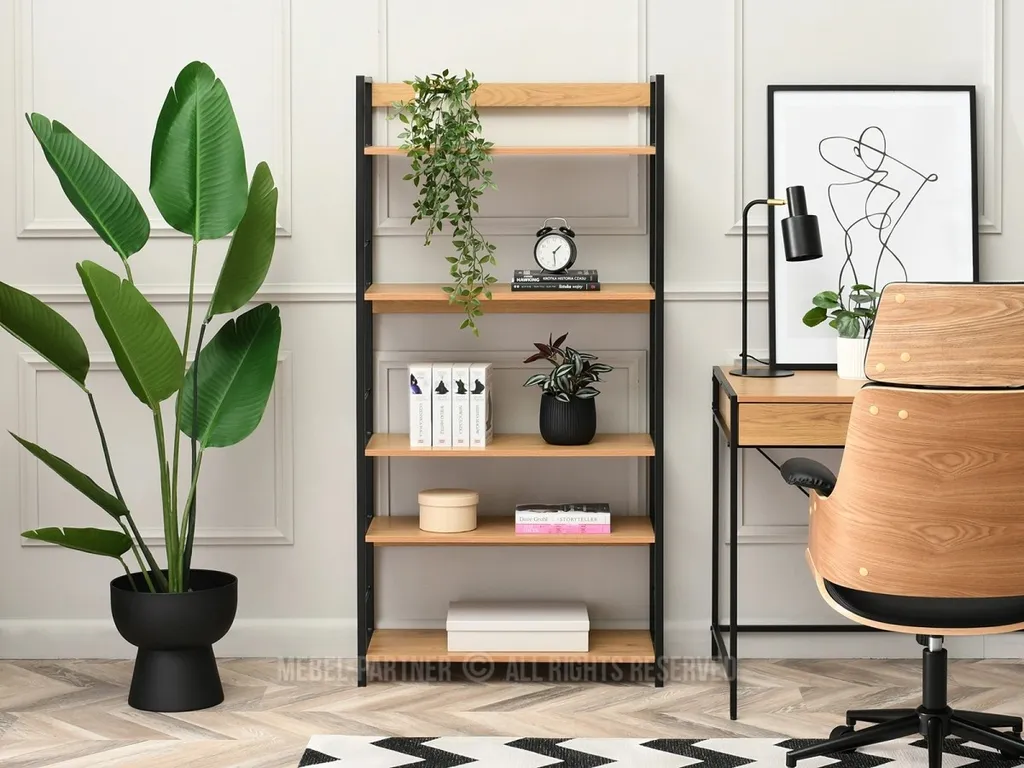 Bibliothèque AUSEL décor chêne et noir - Meuble de rangement tendance - 2