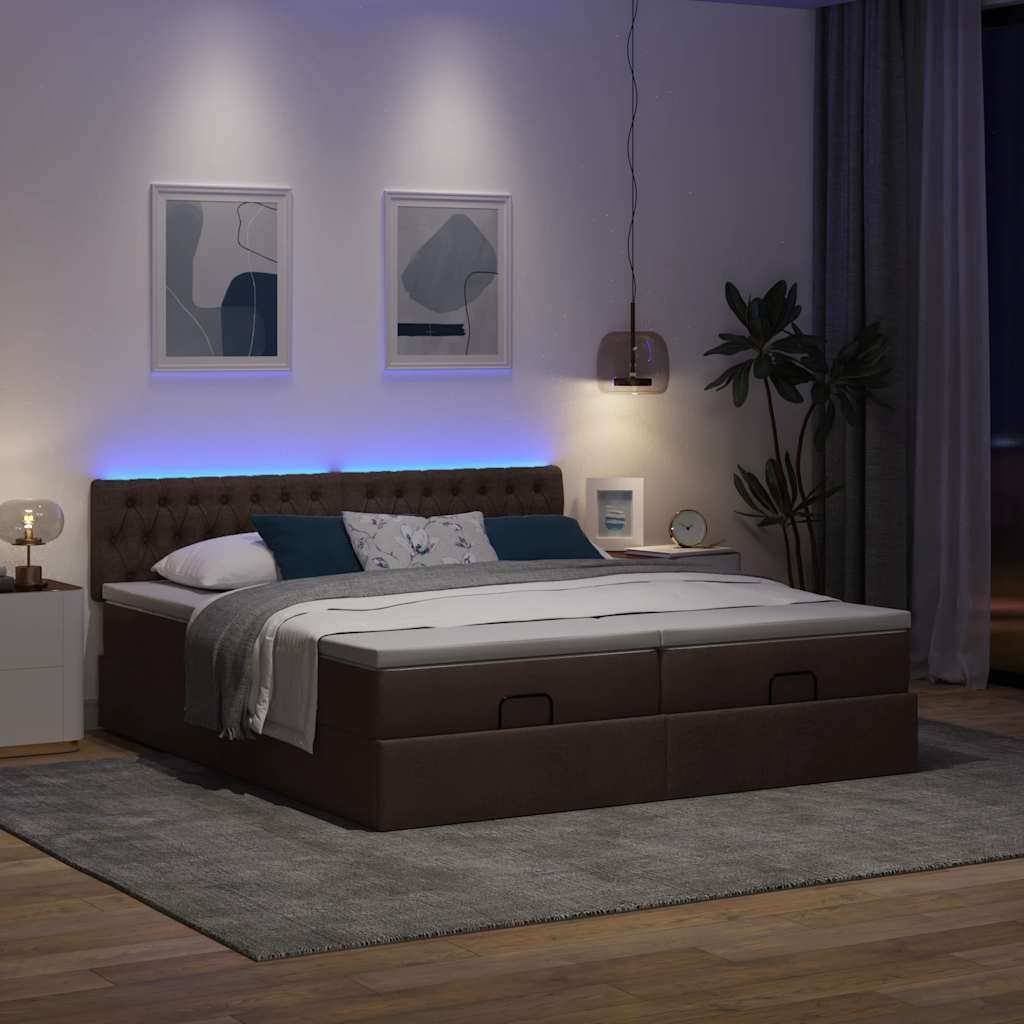 Möbel Ottoman-Bett mit Matratzen & LEDs Dunkelbraun 160x200 cm Stoff - Klassische Betten 3312860