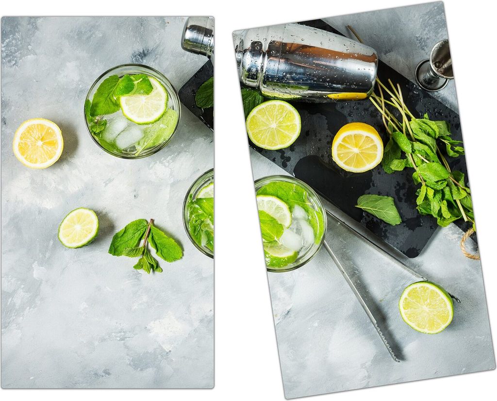 Spritzschutz Herdabdeckplatte Schneidebrett aus Glas Limette auf Tisch 2-Teilig (60x52cm)