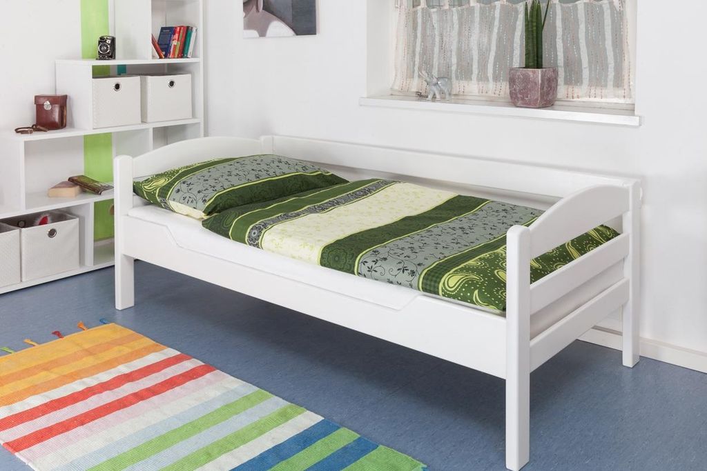 Einzelbett "Easy Premium Line" K1/n/s, Buche Vollholz massiv weiß lackiert - Maße: 90 x 190 cm